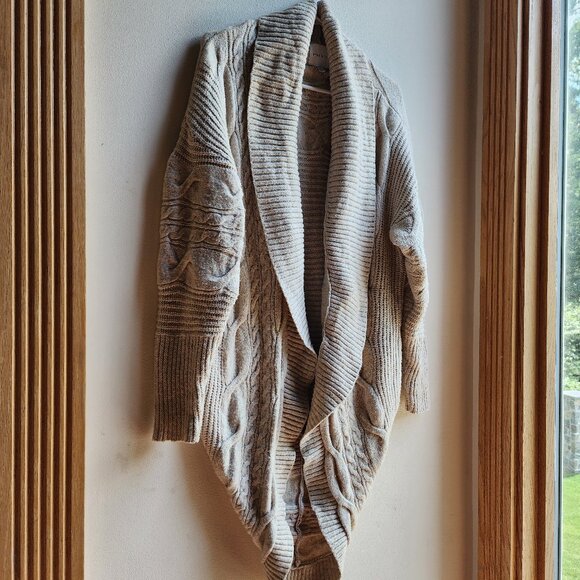 Pink Rose Beige Chunky Cable Knit Angled Open Cardigan Size XL - Picture 1 of 15